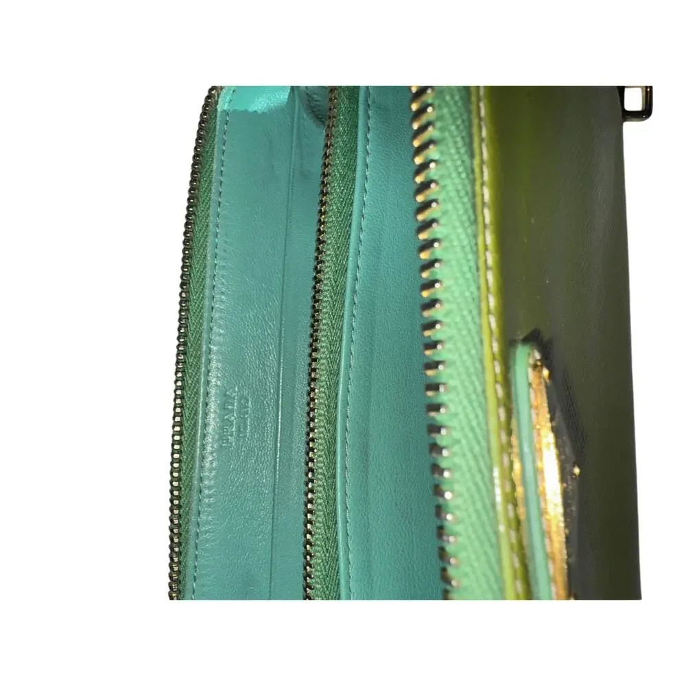 PRADA Saffiano Patent Leather Zip-Around Wallet in Apple / Mint Green